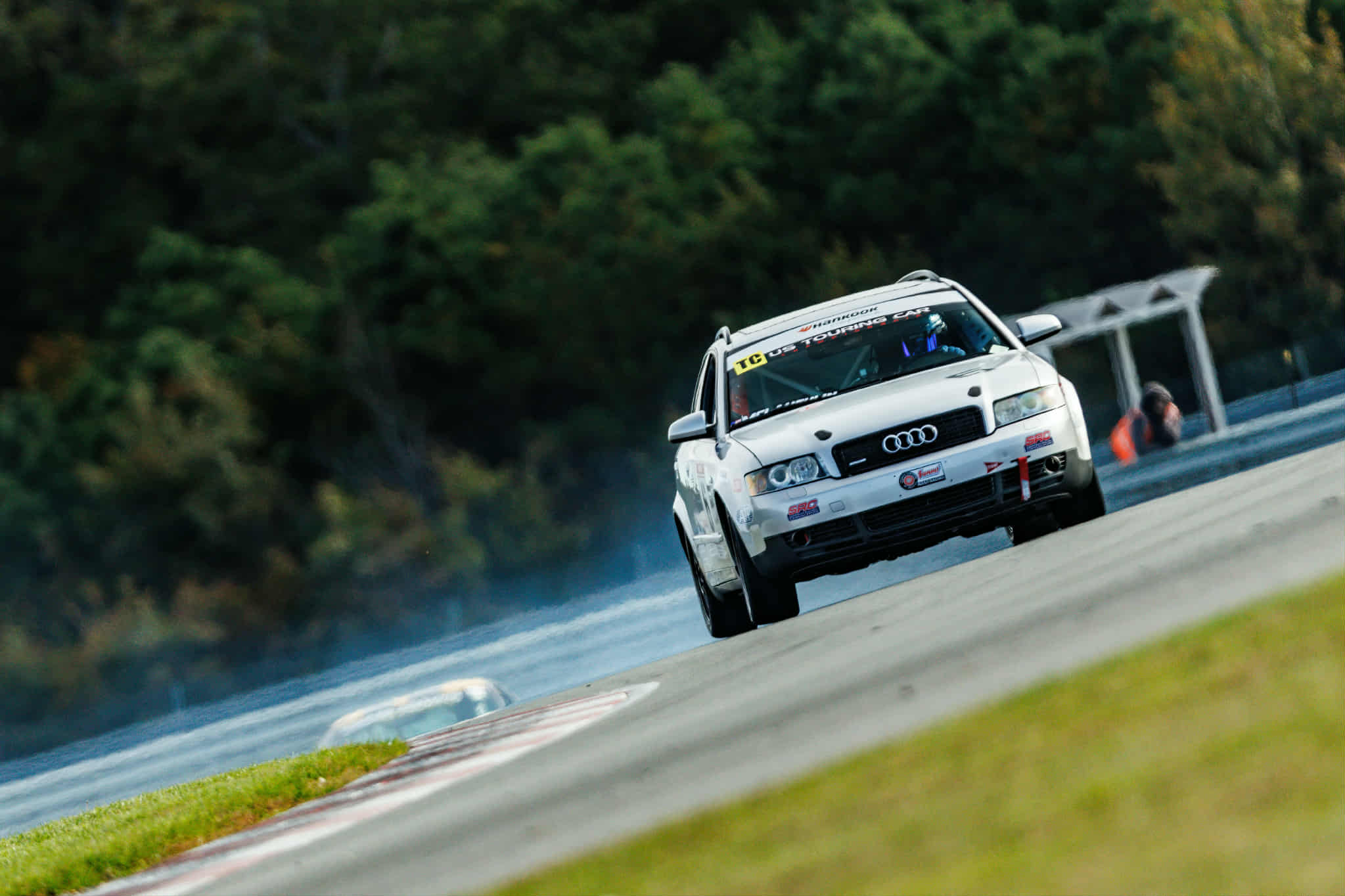 Audi A4 Avant front view with tire smoke